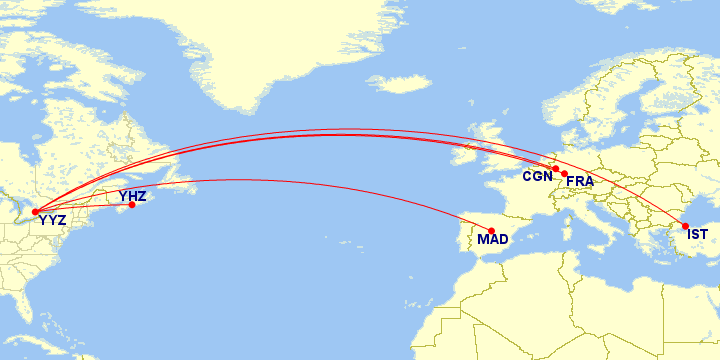 Air Canada Cargo map route