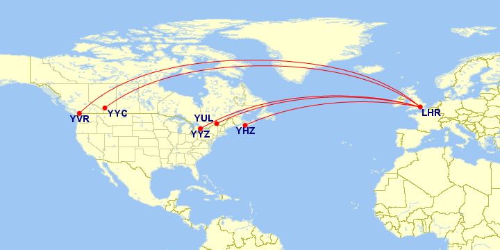 Air Canada map route LHR