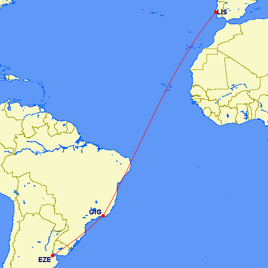 TBT TAP flights between Portugal Brazil and Argentina in 1972