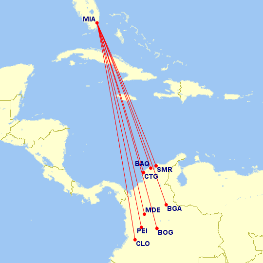 Avianca will connect Miami to eight destinations in Colombia