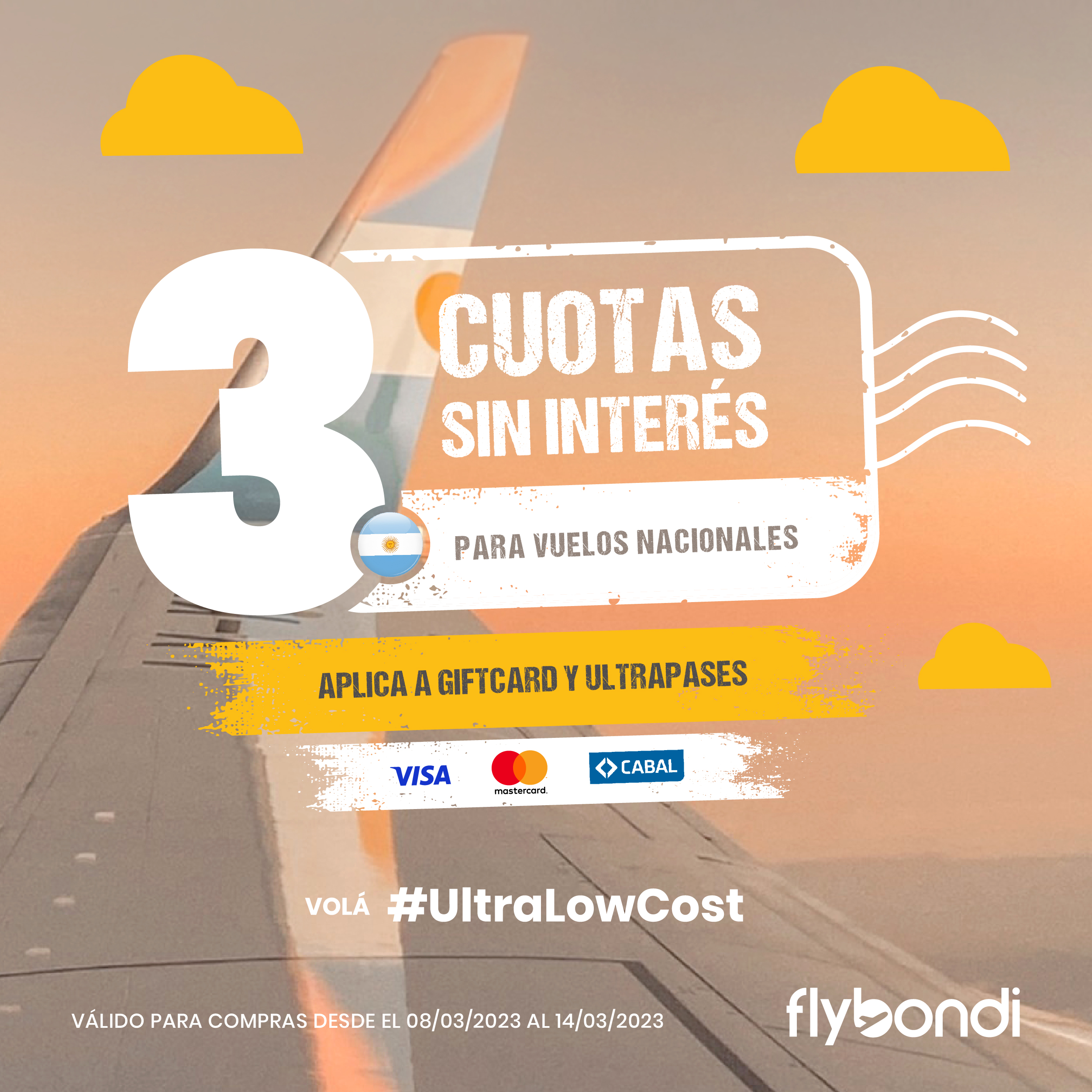 Vuelos Low Cost: Tres cuotas sin interés en pasajes de Flybondi 