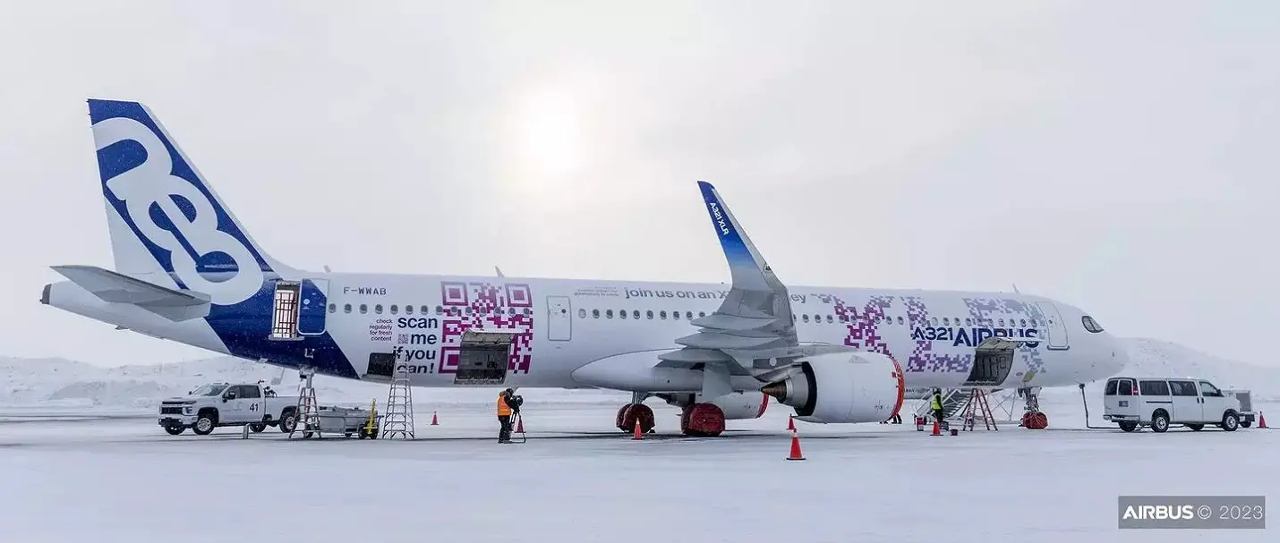 Pruebas de frío del Airbus A321XLR en Canadá. Crédito: Airbus.