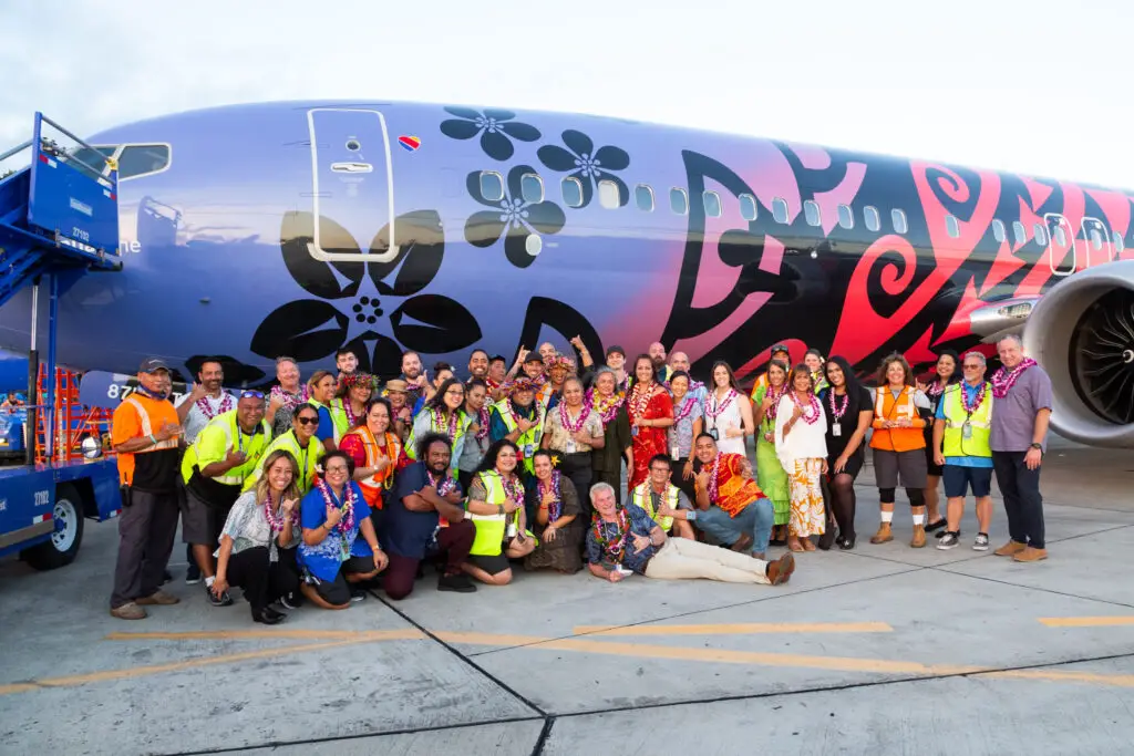 Imua One landing and celebration in Honolulu, Hawaii on April 28, 2023. Credit: Brianna Juda, Southwest Airlines