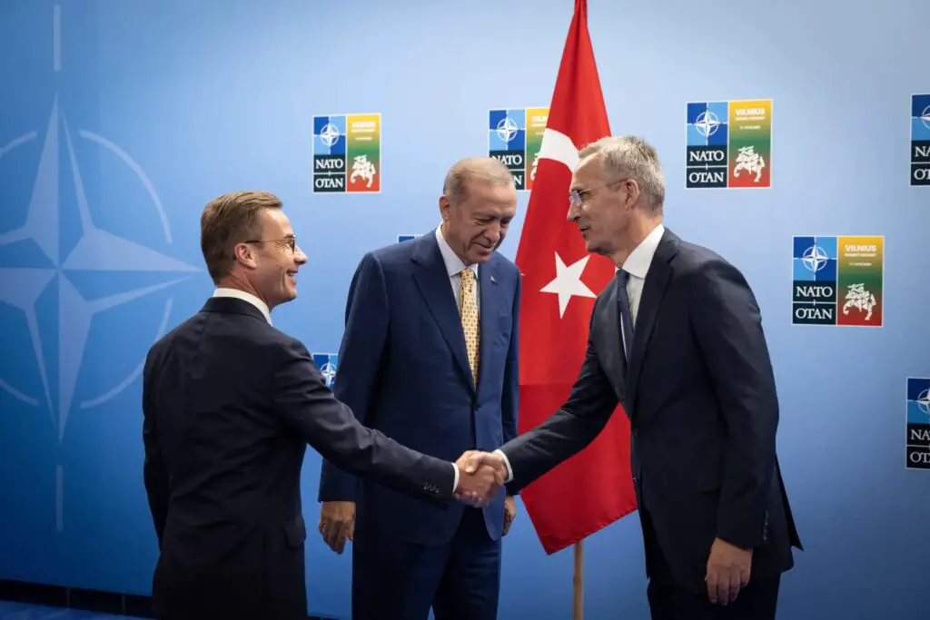 NATO Secretary General Jens Stoltenberg, President of Türkiye Recep Tayyip Erdoğan and Prime Minister of Sweden, Ulf Kristersson