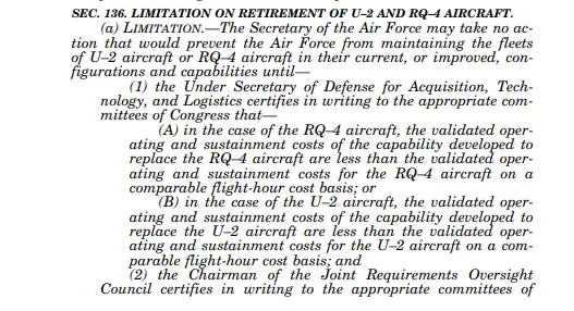 2018 NDAA Section 136 U-2 RQ-9