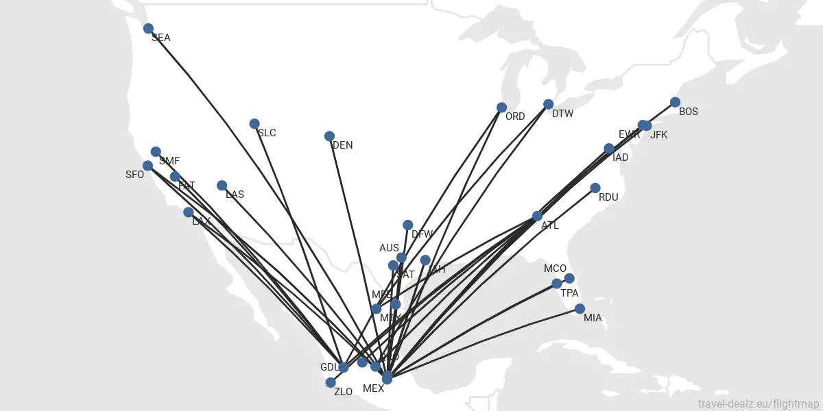 Aeromexico and its network of destinations in the United States