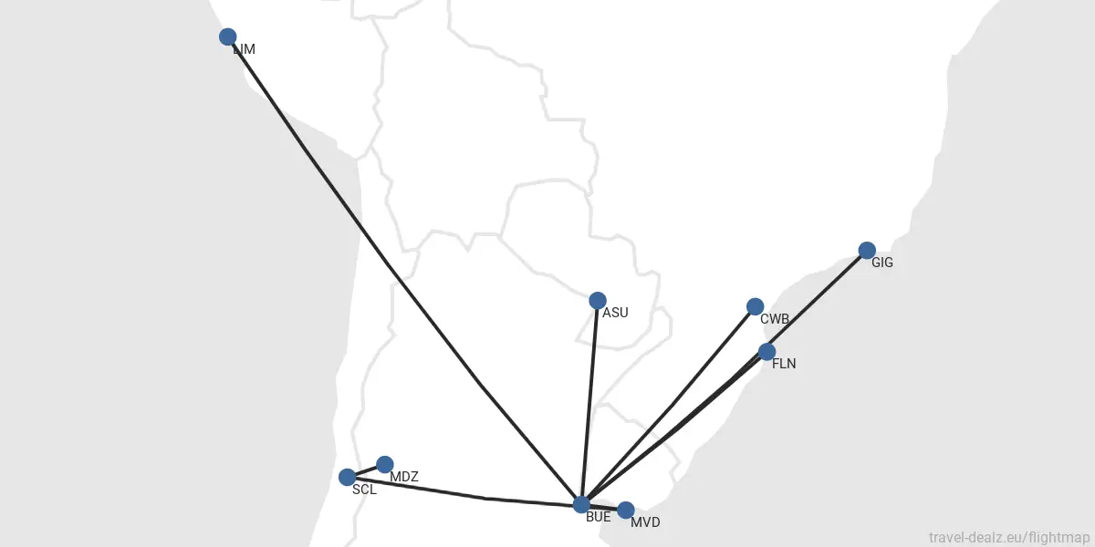 Red de destinos internacionales de JetSMART