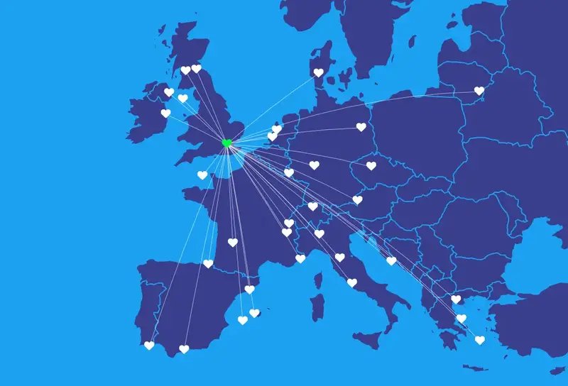 Mapa de rutas de London City - Captura sitio web del aeropuerto