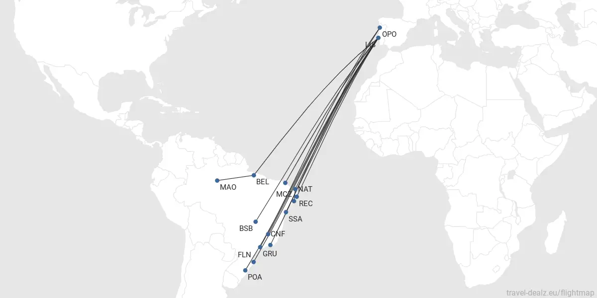 TAP Red de destinos en Brasil