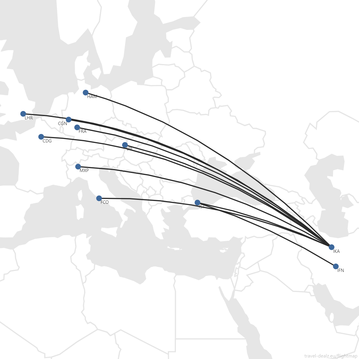 Iran Air European Network - September 2024