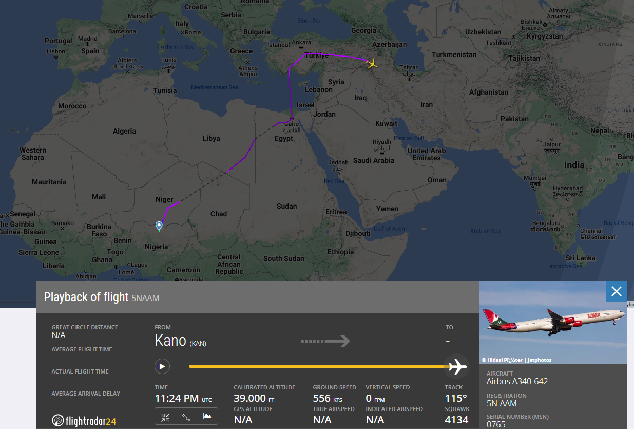 Iran Azman Air N5-AAM Airbus A340